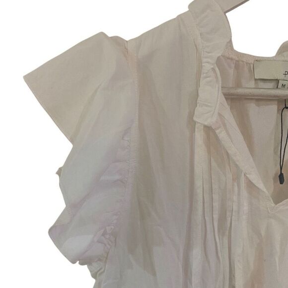 NWOT Pinch medium short flutter sleeve white neck tie blouse - Picture 5 of 5